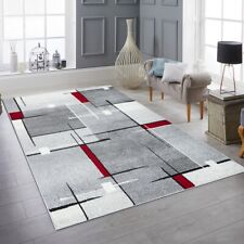 Tapis moderne au design géométrique en gris, blanc et rouge - tapis de salon