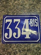 Vtg French house number 334 BIS door gate plate plaque enamel metal sign (Lt 147