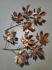 Vintage Brass Copper  Tone Metal Oak Branches with Leaves Wall Decor - Set of 2