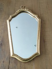 Baroque Style Beaded Bow Wall Gilded Wood Mirror - Vintage - 55 x 33cm