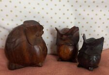 OWL OWL in EBENE WOOD and RED WOOD - THE FAMILY OF 3 OWLS OWL