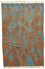 Nouveau tapis marocain en laine couleur gris, orange, bleu tapis de luxe desi...