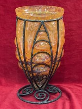 Art Deco glass paste vase iron forge 1930 Lorrain Daum