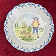 ANTOINE MONTAGNON PLATE FAIENCE PIG CENTER NEVERS SNOW BURGUNDY 19TH CENTURY