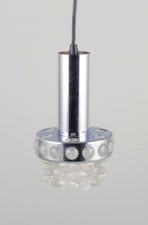 Raak, Holland. Ceiling pendant in chromed metal and clear art glass. 1970s.