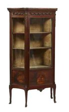 Vitrine, Louis XV Vernis Martin Style, Carved Walnut, Ormolu Mounted, Marble Top