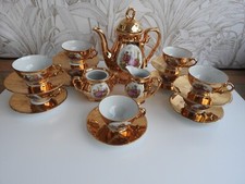 BAVARIA FRAGONARD 9 CUP VINTAGE GOLD PORCELAIN COFFEE SET