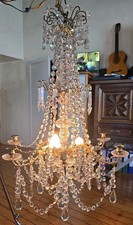 Lustre Pampilles Cristal Taillé Bronze Ancien XIXe Restaurer 