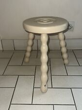 WHITE WOODEN TURNED TRIPOD STOOL / HARNESS