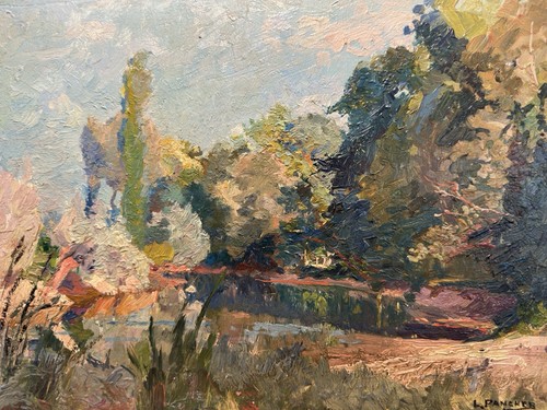 Paysage étang école - paysage, à