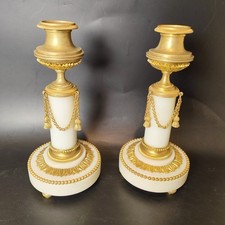 PAIR CHANDELIER CHANDELIER CANDLE HOLDER BRONZE GILDED LOUIS XVI EARLY 19th century marble
