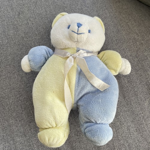 Doudou peluche ours bleu jaune