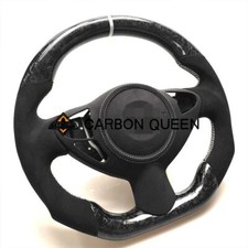 FORGED CARBON FIBER Steering Wheel FOR NISSAN 370Z Z34 BLACK SUEDE /WHITE+COVER