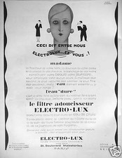 ELECTRO-LUX ADVERTISING THE FILTER WATER SOFTENER THIS SAID BETWEEN US