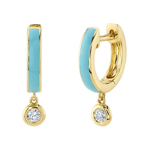 14k jaune diamant turquoise - 14k,