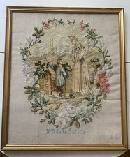 LOT DEUX ANCIENS CADRES CANEVAS / BRODERIE /TAPISSERIES RELIGIEUSES XIXème 19ème