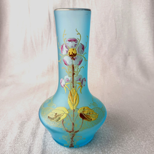 Ancien vase verre - verre, emaille
