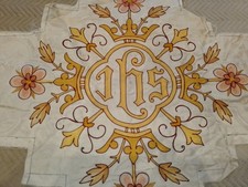 Pour Recuperation /soie blanc/broderie IHS/RELIGIEUX/EGLISE/NO CHASUBLE/NO AUBE