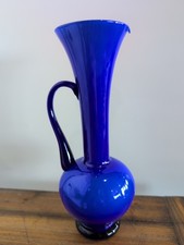 Vintage Cobalt Blue Hand Blown Glass Vase Made In Italy