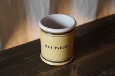 Antique White and Yellow Mustard Earthenware Round Pot