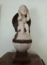 Ceramic Plaster Angel Statue Sitting Globe Contemporary Garden & Interior Decor