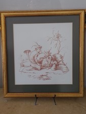 Vintage Lucy Cope Print Of Watercolour After  18th C Christophe Huet Engraving d