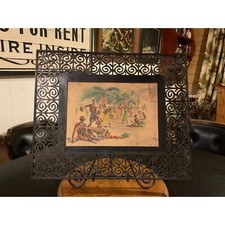Vintage Paul Daxhelet African Watercolor in Mid-Century Frame