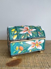 Coffret / Boîte À Bijoux En Céramique Béquet Quaregnon  Motif Florale Vert Rare