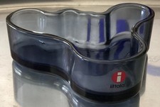 Smoky Blue Savoy Dish Vase Alvar Aalto Iittala Finland Original Label 3 7/8 in
