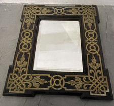 Antique Baroque Ebony Wood Mirror Bronze Brass Decor 19th Century Ebony Mirror