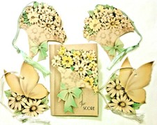 Unused Vintage Hallmark One Table Bridge Set Floral Daisies Bouquet Butterflies