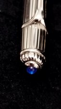 LUXUEUX STYLO CARTIER DIABOLO BALLPOINT PEN PLATINUM PLATED CABOCHON BLEU SAPHIR