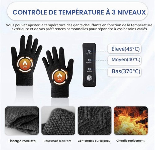 Gants chauffants homme noir