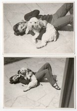 photo 2 anonymous prints chien poodle & girl 1960 dog