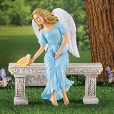 Beau Ange sur Beige Banc Avec Solaire Éclairage Colombe Jardin Mémorial Statue