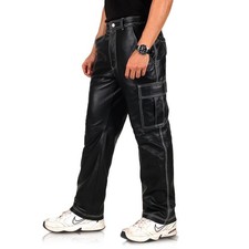 Nouveau Pantalon Cargo En Cuir Noir Pour Homme En Cuir D'Agneau 100% Véritable