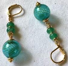 🌟 Boucles, perles  artisanales Murano rondes en verre soufflé vertes 🌟