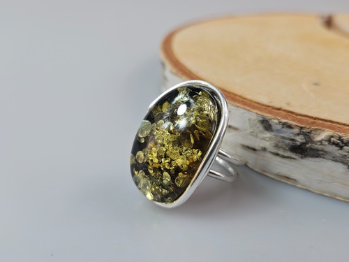 Bague ambre vert - de, la