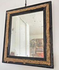 Ancien Miroir Mercure Mural Rectangle Noir Doré Style Napoléon III 19ème XIXème