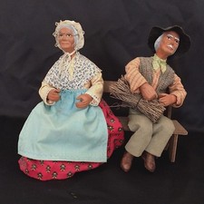Antique Pair of Santons 2 Old Sitting on a Bench / Xmas Old Pair Santons