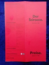 VW Scirocco price list model year 1986 from 09.04.1985 GT, GT/GTX 16V, GTL