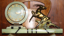 grande Horloge art déco gazelle Régule métal doré onyx et marbre noir 1930 XXL
