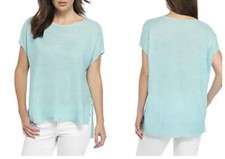 NWOT Eileen Fisher Melange Linen Bateau-Neck Poncho Top Pale Turquoise Medium