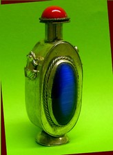 Chinese Silver & Blue Stone Snuff Maker