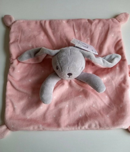 Doudou plat lapin rose gris