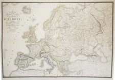 Antique map of Europe/Carte Physique, Routiere et Politique d'Europe, 1824