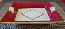 Antique Limoges porcelain ashtray rectangular raspberry and gold color