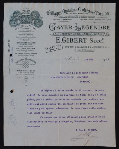 Billhead invoice paris 1912 - paris,