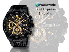 Pre owned Casio Edifice Chronograph Watch: Black Stainless Steel with Black Dial