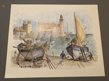 Affiche : reproduction ancienne d'aquarelle " Barques De Pêche À Collioure "